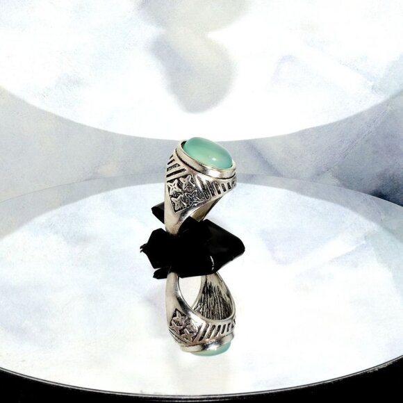 Nolan Astral Mens Etched Silver Ring Blue Moonstone Simulate Size 8 Gift Boxed - Picture 1 of 9
